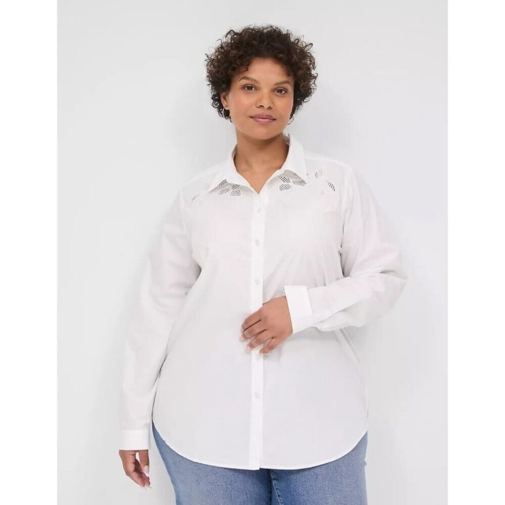 Lane Bryant Embroidered Bracelet Sleeve Button Down Cotton Blouse Size 22/24